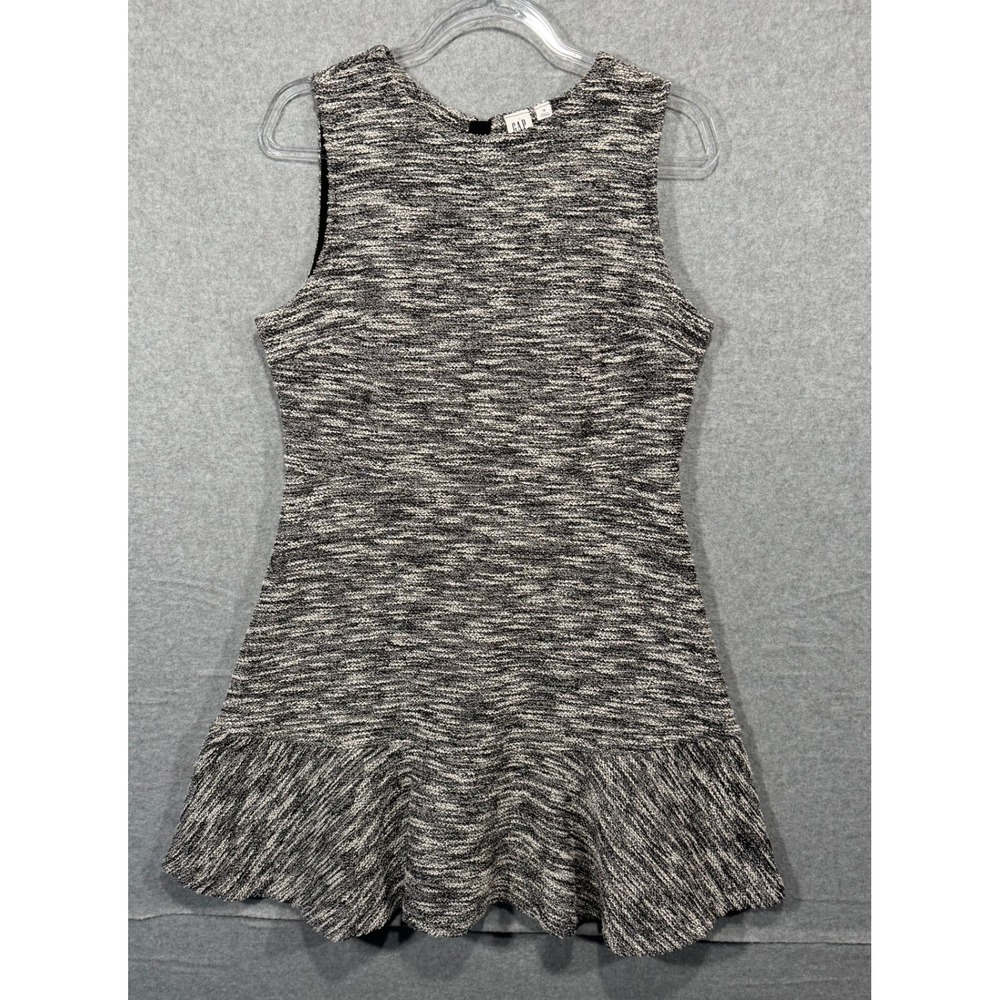 GAP Tweed Fit & Flare Dress Sleeveless Ruffle Hem Black White‎ Size 12